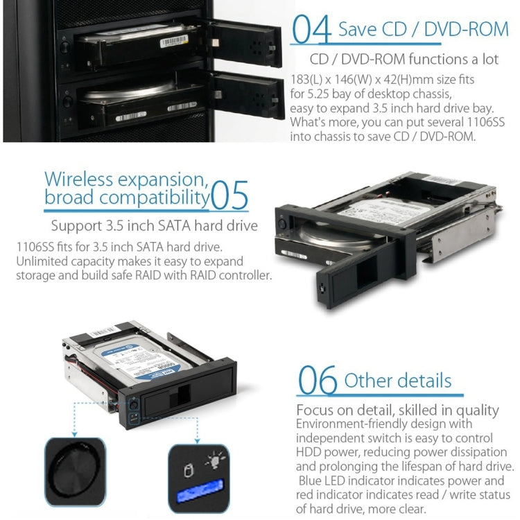 Sandsberg | ORICO 1106SS CD-ROM Space HDD Mobile Rack Interner 3,5 Zoll HDD Konverter Gehäuse (Schwarz)