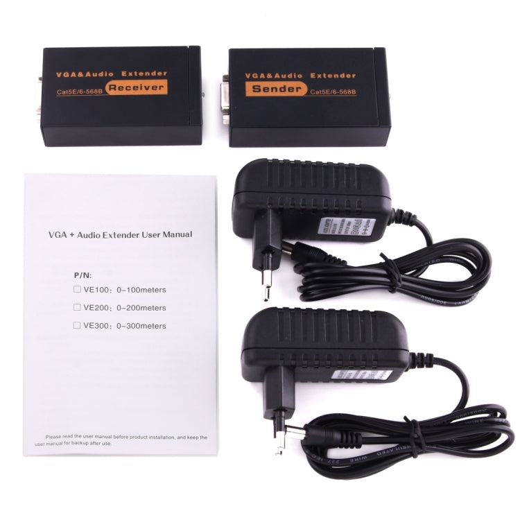 Sandsberg | VGA & Audio Extender 1920x1440 HD 100m Cat5e / 6-568B Netzwerk-Kabel Sender Empfänger Adapter, EU-Stecker (Schwarz)