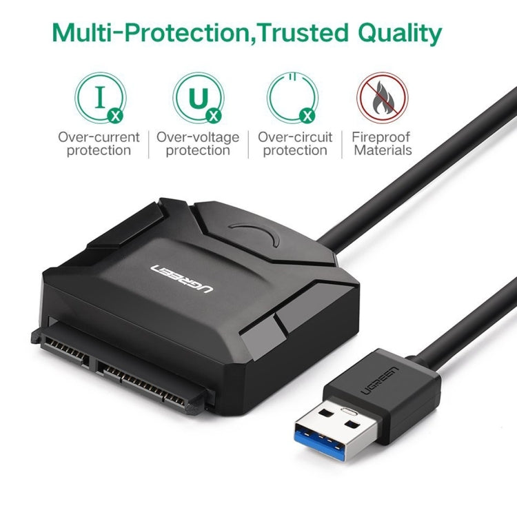 Sandsberg | UGREEN USB 3.0 zu SATA Adapterkabel-Konverter für 2,5 / 3,5 Zoll Festplatte HDD und SSD, Unterstützung UASP SATA 3.0 (Schwarz)