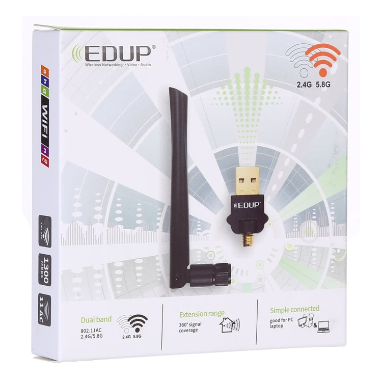 Sandsberg | EDUP EP-AC1669 AC1300Mbps 2.4GHz & 5.8GHz Dual Band USB WiFi Adapter Externe Netzwerkkarte mit 2dbi Antenne