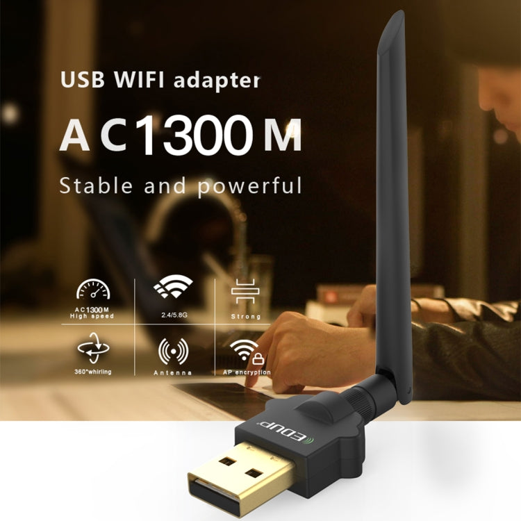 Sandsberg | EDUP EP-AC1669 AC1300Mbps 2.4GHz & 5.8GHz Dual Band USB WiFi Adapter Externe Netzwerkkarte mit 2dbi Antenne