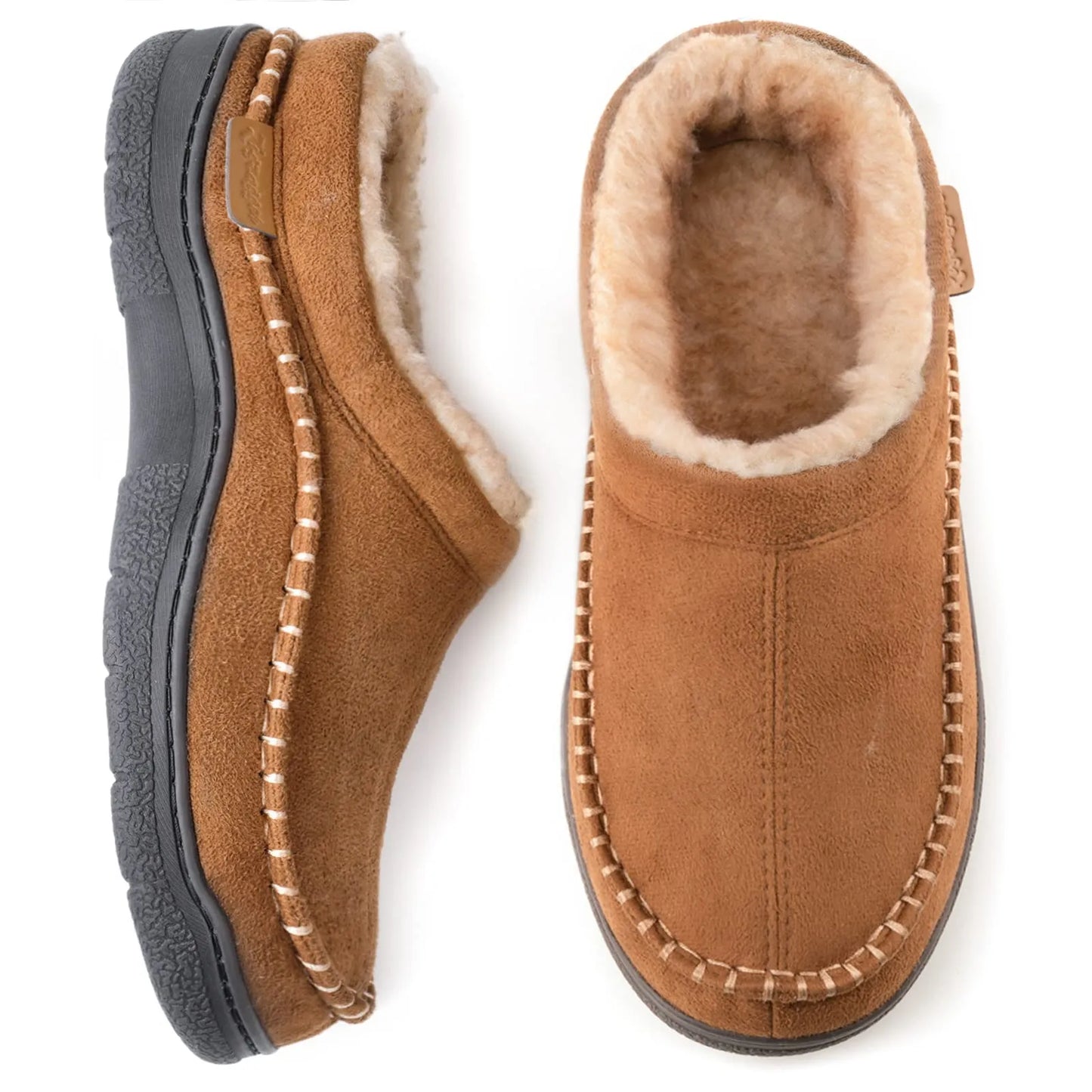 Herren rutschfeste Plüsch Slip-On Hausschuhe: Warm & breite Zehen