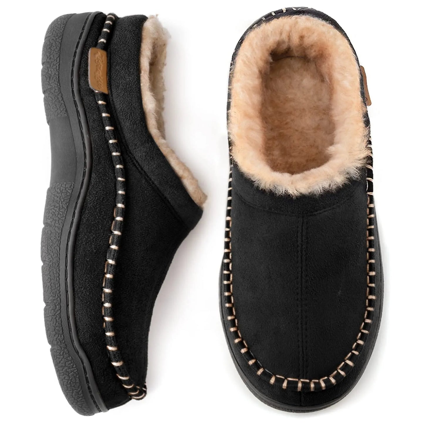 Herren rutschfeste Plüsch Slip-On Hausschuhe: Warm & breite Zehen