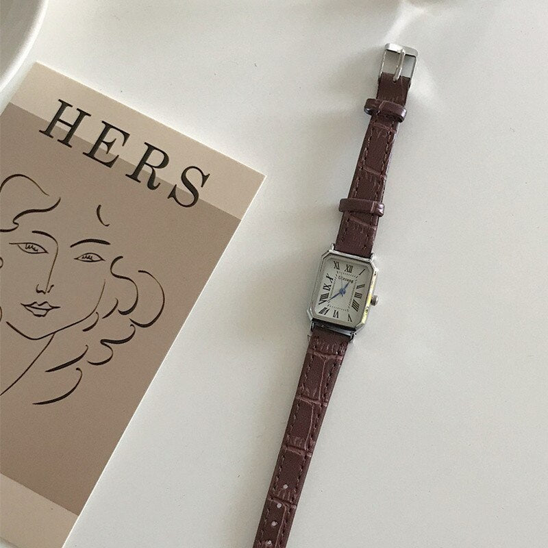 Retro-Uhr mit Lederarmband für Damen