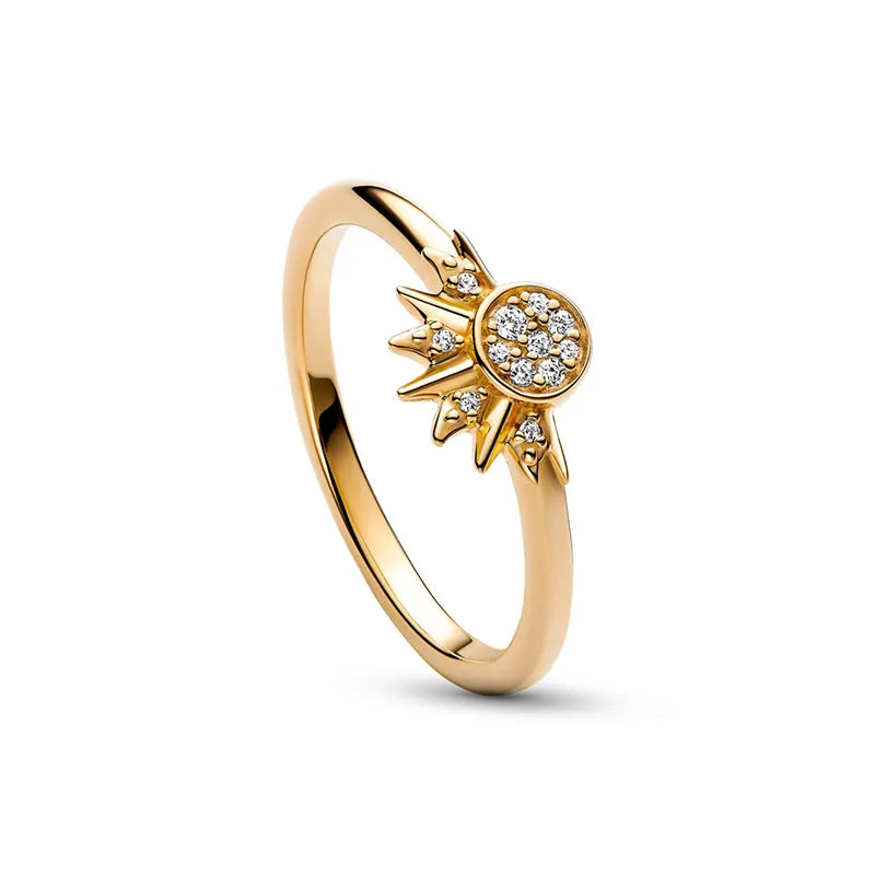 Himmels Sonne und Mond Charm Funkelnder Ring