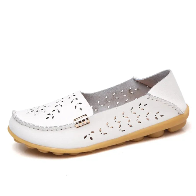 Faltbare Ballerina-Einlegesohlen Echter Leder Loafers Frauen Mokassins Sommer Blumen Rundzehen Rutschige Casual Schuhe