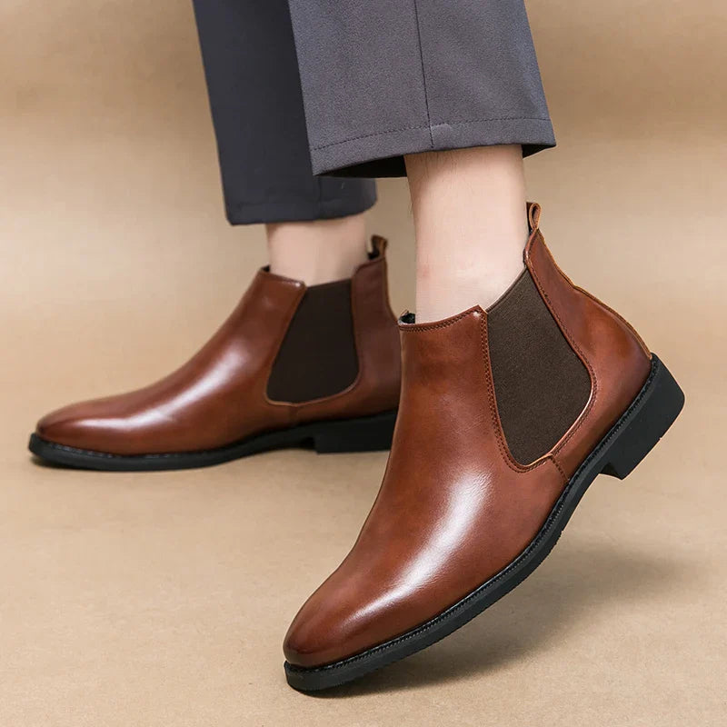 Herren Spitz Chelsea Stiefel Leder Schuhe Schwarz Braun Cowboy Herbst Winter Party Prom Kleid