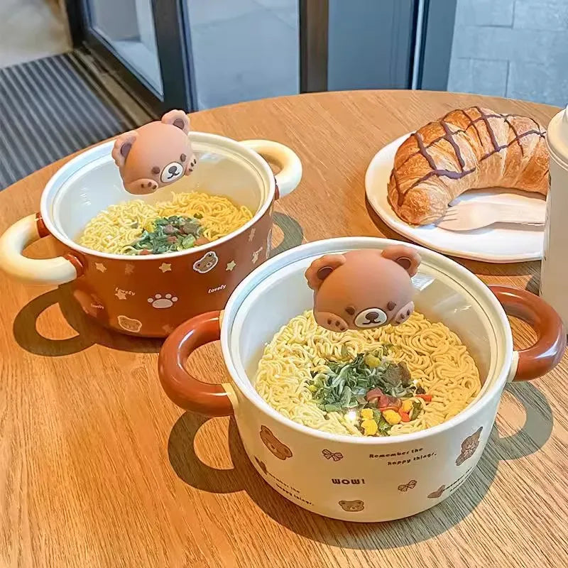 Keramischer Bären-Ramen-Schüssel mit Deckel