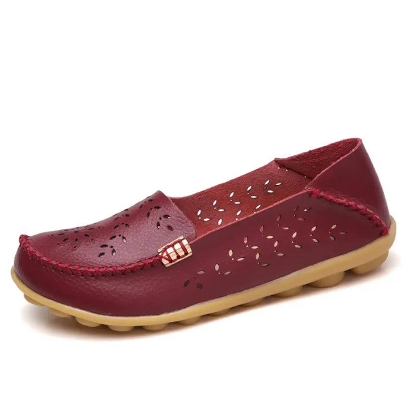 Faltbare Ballerina-Einlegesohlen Echter Leder Loafers Frauen Mokassins Sommer Blumen Rundzehen Rutschige Casual Schuhe