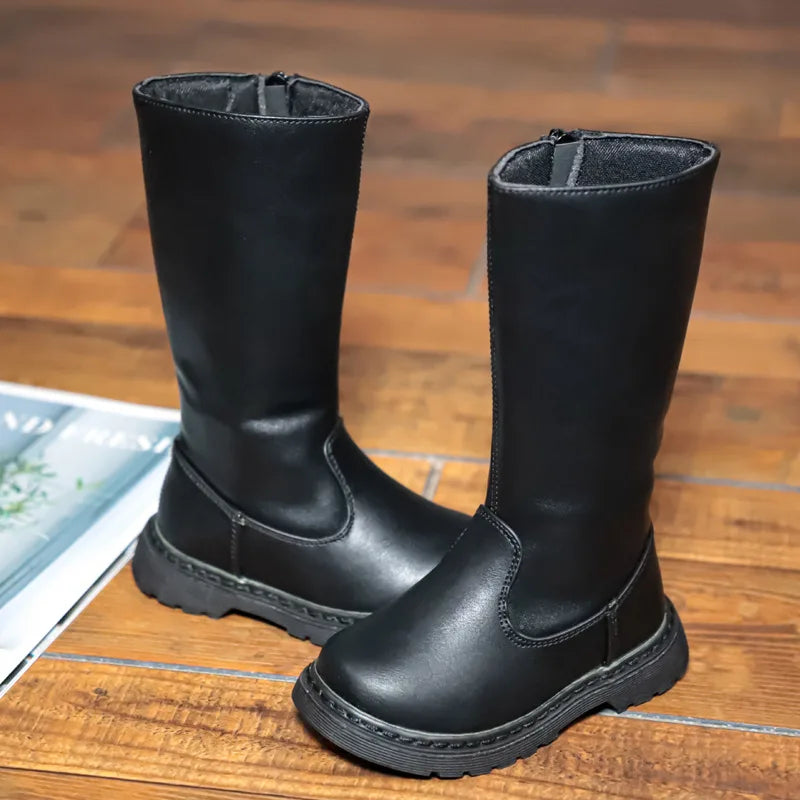 Kinderhohe Stiefel Jungen Mädchen Plus Samt Warm Rein Klassisch Schwarz Obermaterial Baby Schuhe
