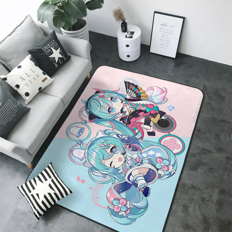 Anime Teppich Hatsune Miku Wohnzimmer Schlafzimmer Bett Decke Boden Kissen Zuhause Kinderzimmer Nacht Cartoon Kawaii Bodenmatte Teppiche