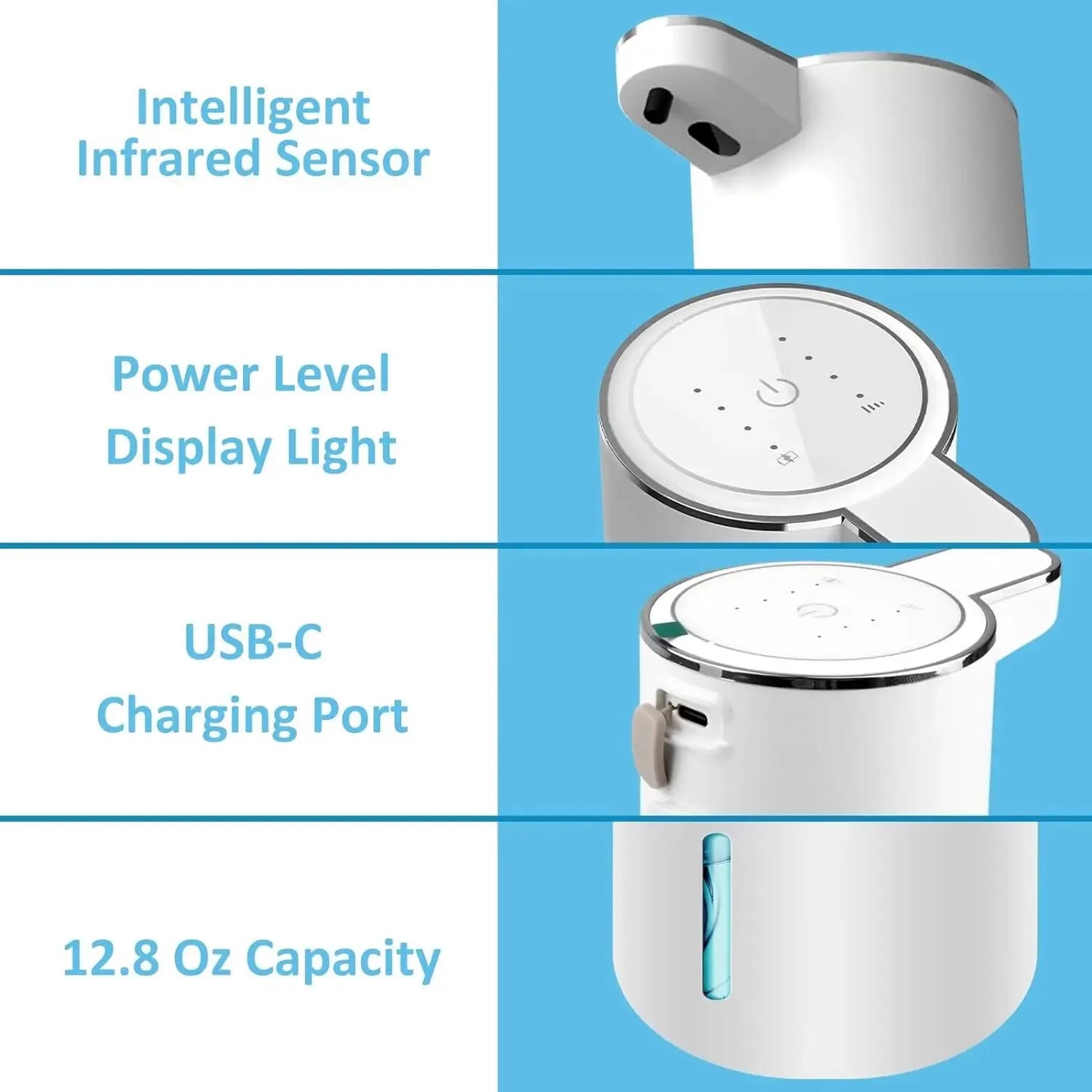 Smart 380ml Touchless Schaumseifenspender - USB wiederaufladbar, 4-Stufen Schaummengenregulierung