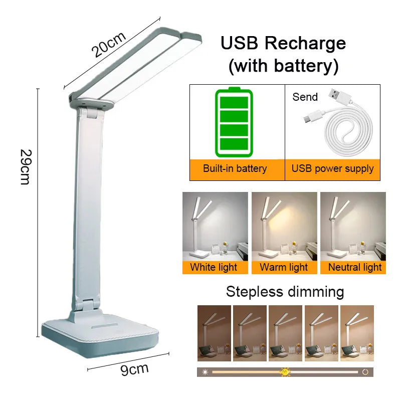 LED-Schreibtischlampe USB wiederaufladbar Tischlampe 3 Stufen dimmbar Touch-Schreibtischbeleuchtung Augenschutz faltbar für Schlafzimmer Schreibtischlicht