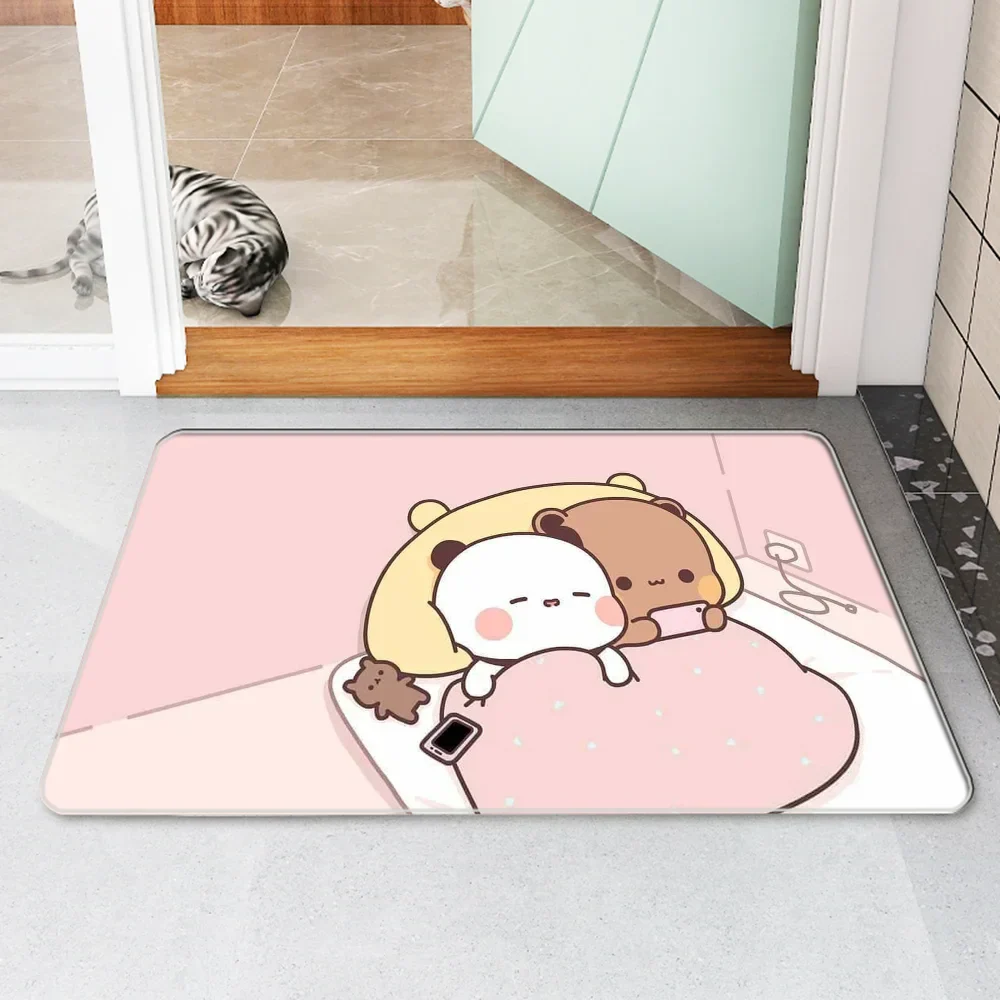 Bubududu Bär Teppich Anti-Rutsch-Fußmatte Willkommen Zuhause Eingangsmatten Wohnzimmer Teppiche Kawaii Teppich Fußmatten Küche Dekoration Fuß