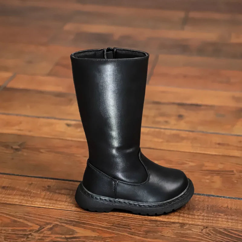 Kinderhohe Stiefel Jungen Mädchen Plus Samt Warm Rein Klassisch Schwarz Obermaterial Baby Schuhe