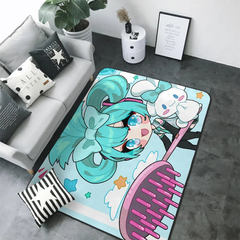 Anime Teppich Hatsune Miku Wohnzimmer Schlafzimmer Bett Decke Boden Kissen Zuhause Kinderzimmer Nacht Cartoon Kawaii Bodenmatte Teppiche