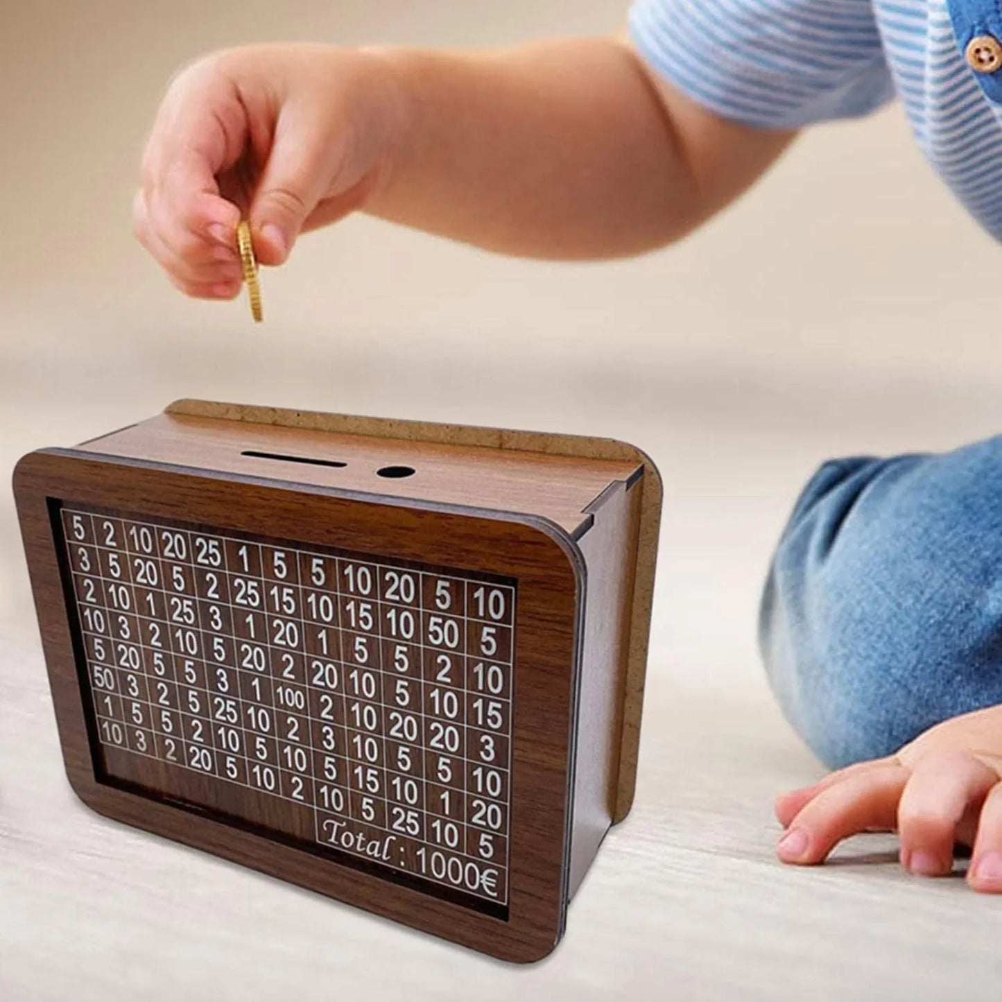 Holz-Münzbank Box Einweg Dekorativ Natürliche Handgemachte Geldsparbox mit Geldziele Zähler Spardose für Kinder