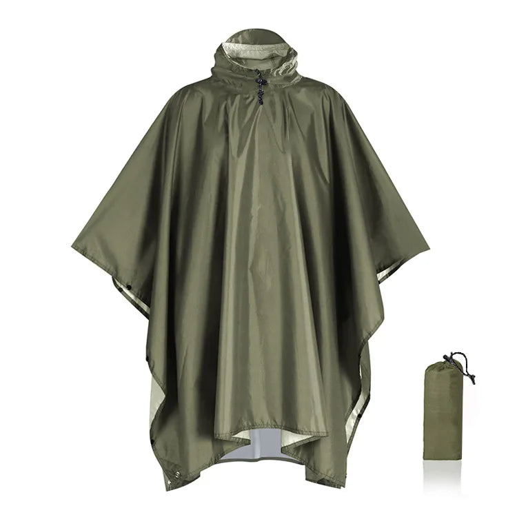 3-in-1 militaire regenjas voor buiten - waterdichte regenponcho met capuchon en mouwen, motorregenhoes, ideaal voor kamperen, wandelen en reizen