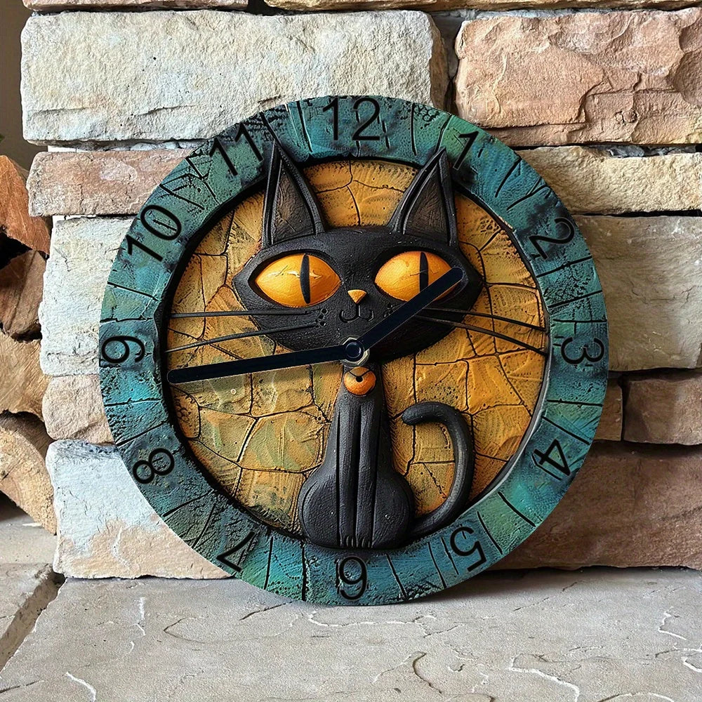 Stille Wanduhr mit Katzenmotiv – Aluminium Design-Wanduhr für Wohnzimmer und Büro