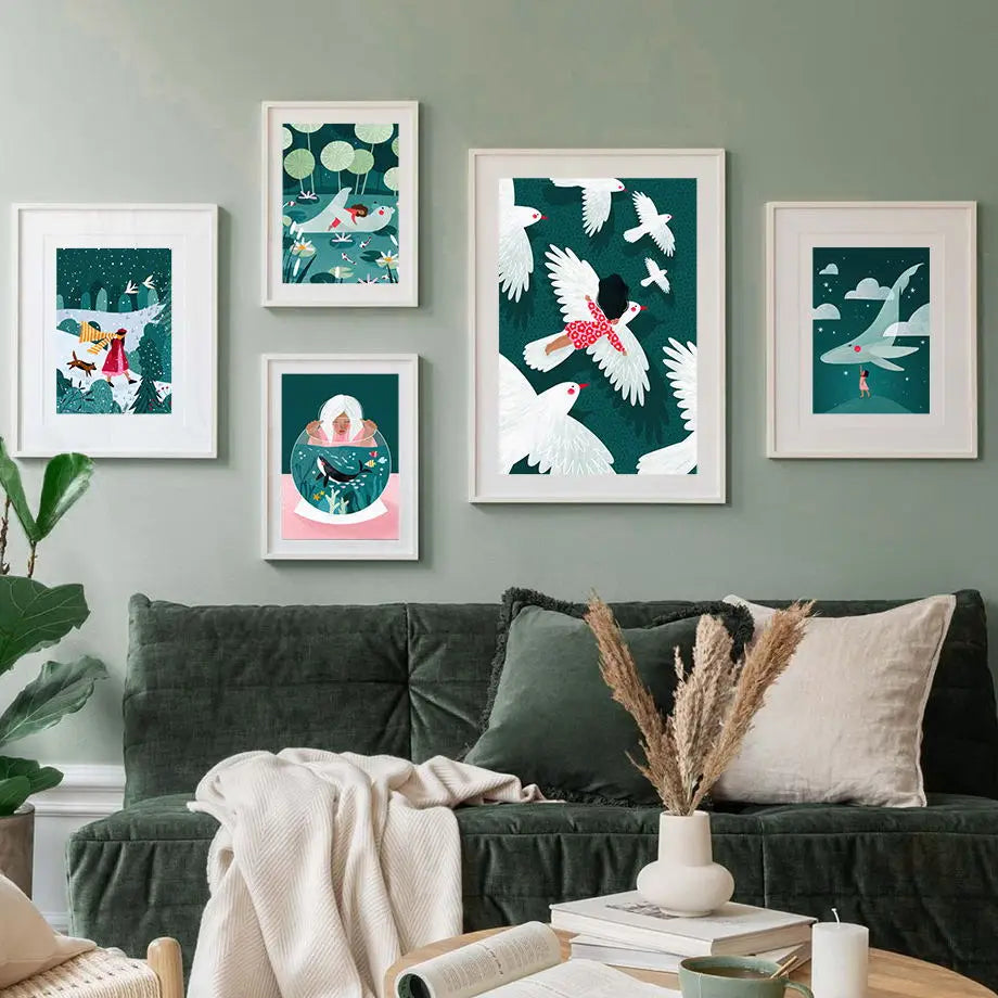 Wal Delfin Leopard Mädchen Bea Muller Kunstausstellung Leinwandmalerei Nordische Poster und Drucke Wandbilder Wohnzimmer Dekor