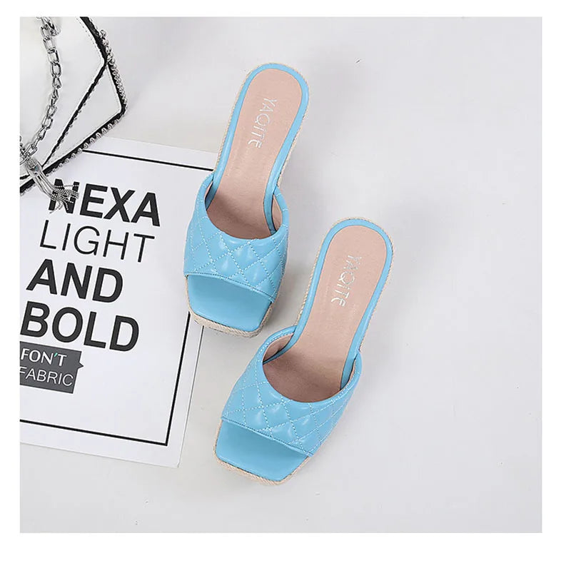 Hohe Absätze Sandalen Frauen Party Schuhe Peeptoe Elegante Damen Wedges Blau Gelb Schwarz
