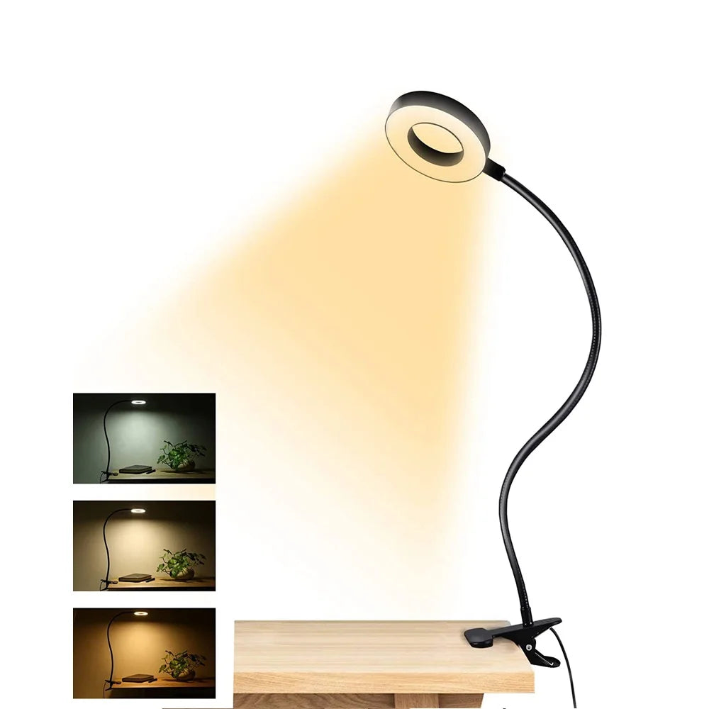 LEDs Clip-On Schreibtischlampe - 360° flexibel, augenschonendes USB-Leselicht zum Studieren