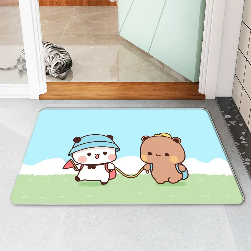 Bubududu Bär Teppich Anti-Rutsch-Fußmatte Willkommen Zuhause Eingangsmatten Wohnzimmer Teppiche Kawaii Teppich Fußmatten Küche Dekoration Fuß