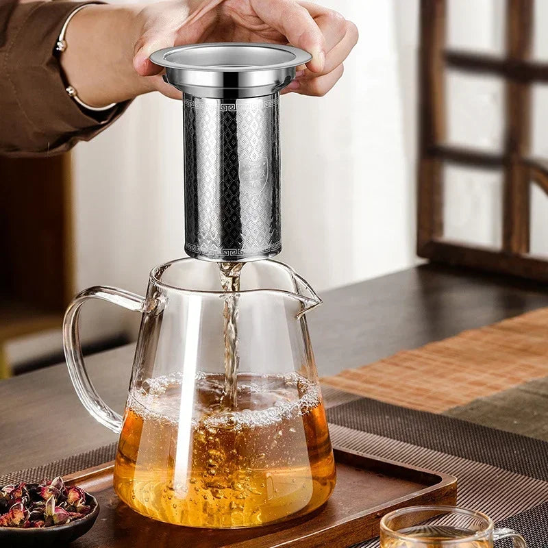 450ml-950ml Hitzebeständige Glas Teekanne – Edelstahl Teesieb, Blumen-Kessel für Kung Fu Teewaren, Puer- und Oolong-Tee