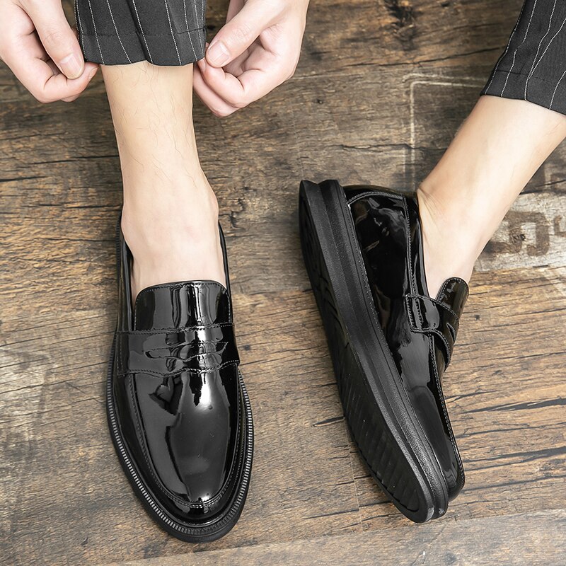 Herren Mokassins Weiße Anzug Büros Hochzeitschuhe Schwarze Penny Loafers Freizeit
