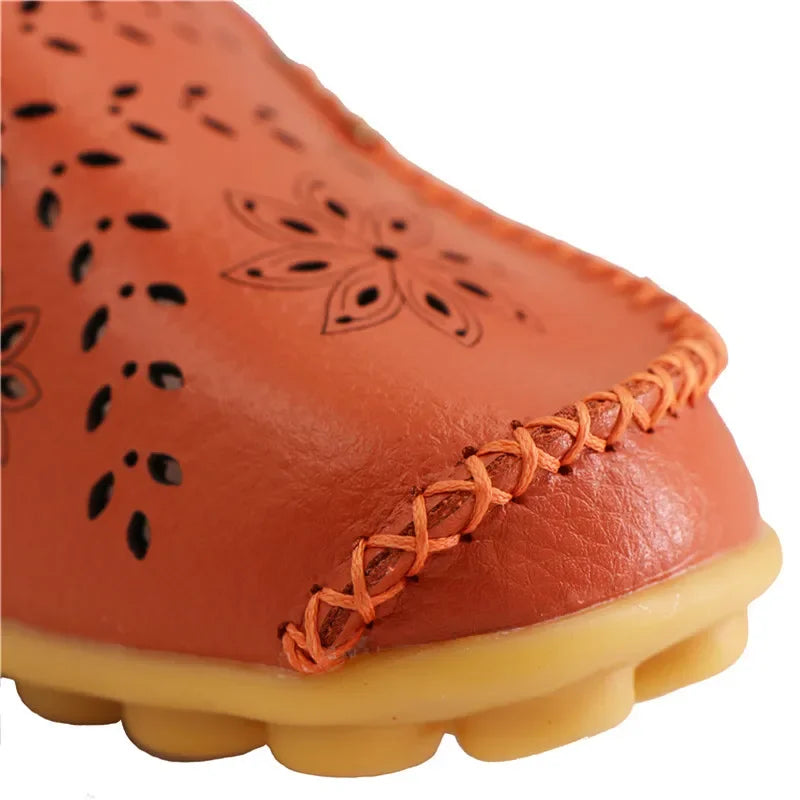 Faltbare Ballerina-Einlegesohlen Echter Leder Loafers Frauen Mokassins Sommer Blumen Rundzehen Rutschige Casual Schuhe