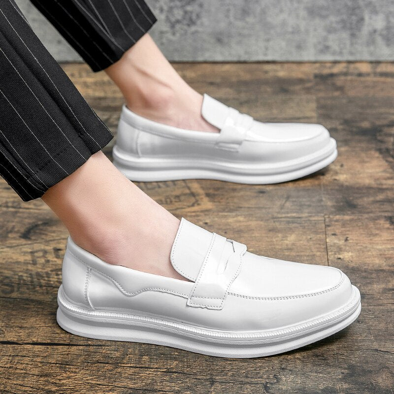 Herren Mokassins Weiße Anzug Büros Hochzeitschuhe Schwarze Penny Loafers Freizeit