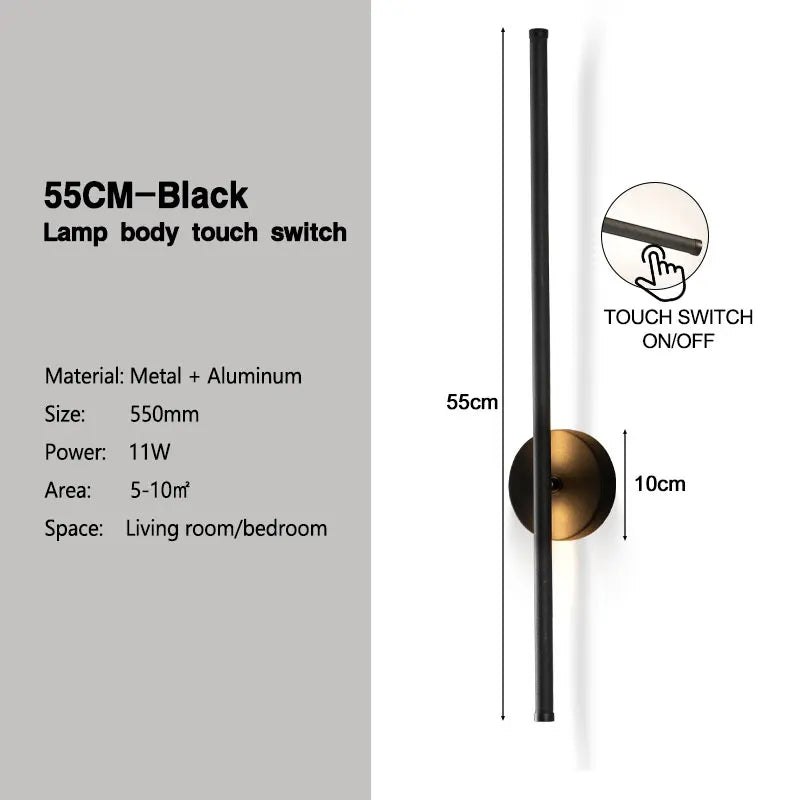 Schwarze dimmbare LED-Wandleuchte mit Touch-Schalter – 360° drehbare Wandleuchte für Schlafzimmer, Wohnzimmer und Innenräume