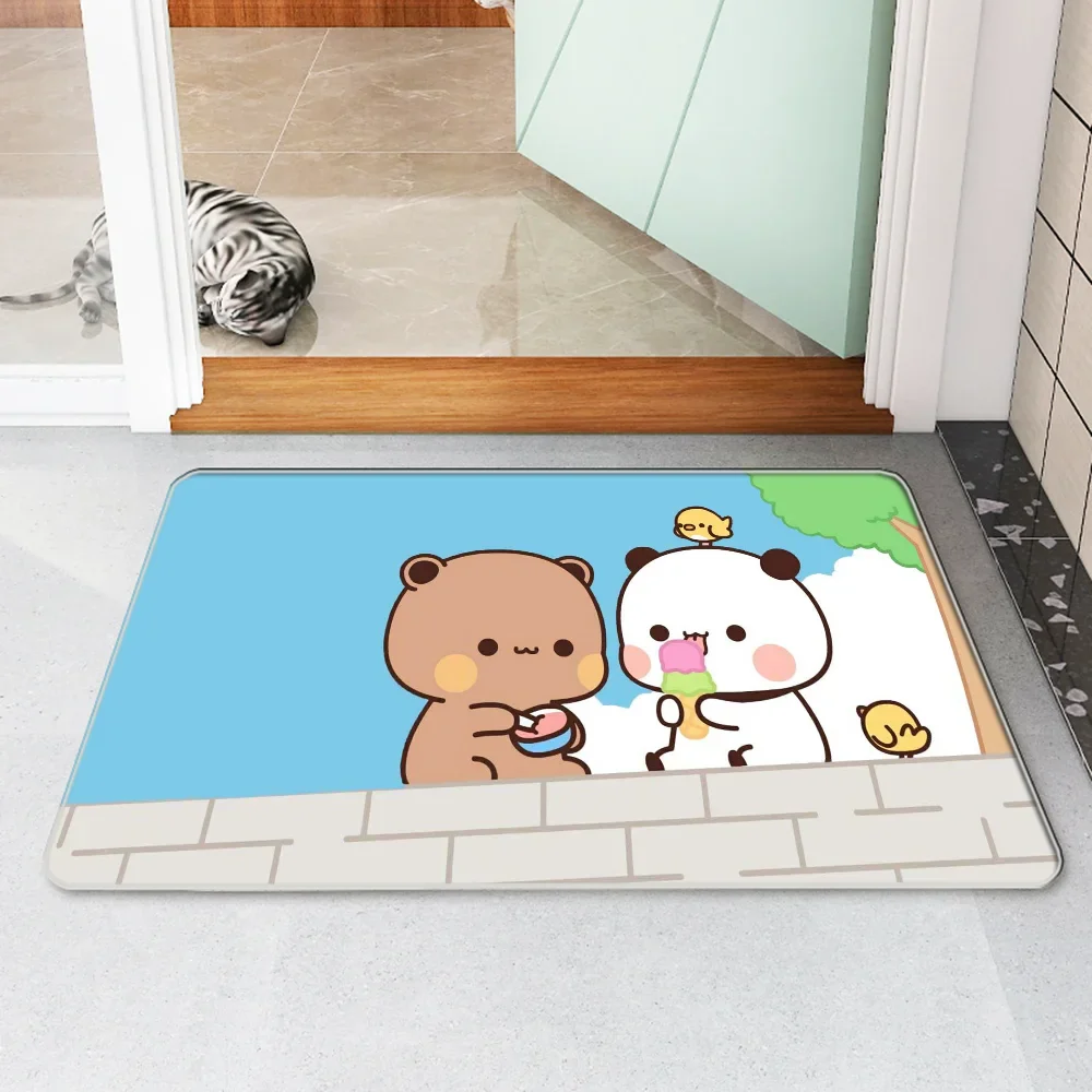 Bubududu Bär Teppich Anti-Rutsch-Fußmatte Willkommen Zuhause Eingangsmatten Wohnzimmer Teppiche Kawaii Teppich Fußmatten Küche Dekoration Fuß