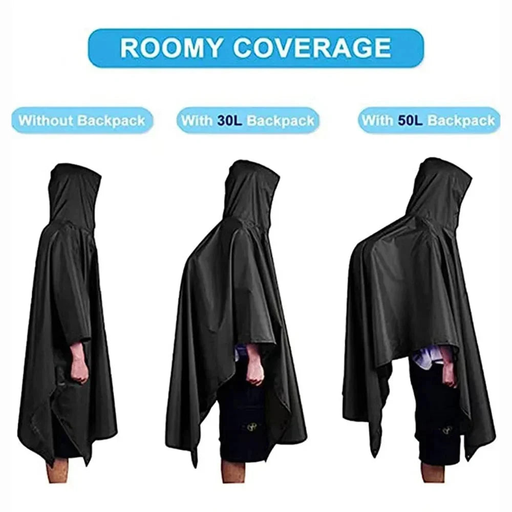 3 in 1 Outdoor Militär Regenmantel - Mit Kapuze wasserdichter Regenponcho mit Ärmeln, Motorrad-Regenabdeckung, ideal für Camping, Wandern und Reisen