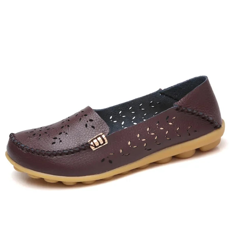 Faltbare Ballerina-Einlegesohlen Echter Leder Loafers Frauen Mokassins Sommer Blumen Rundzehen Rutschige Casual Schuhe