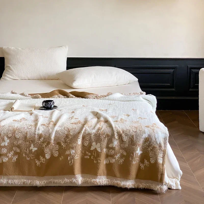 Sandsberg Hochwertige Herbst Winter Warme Decken für Sofa Schmetterling Jacquard Imitation Nerzfell Wärme Decke Hochwertige Schal Decke
