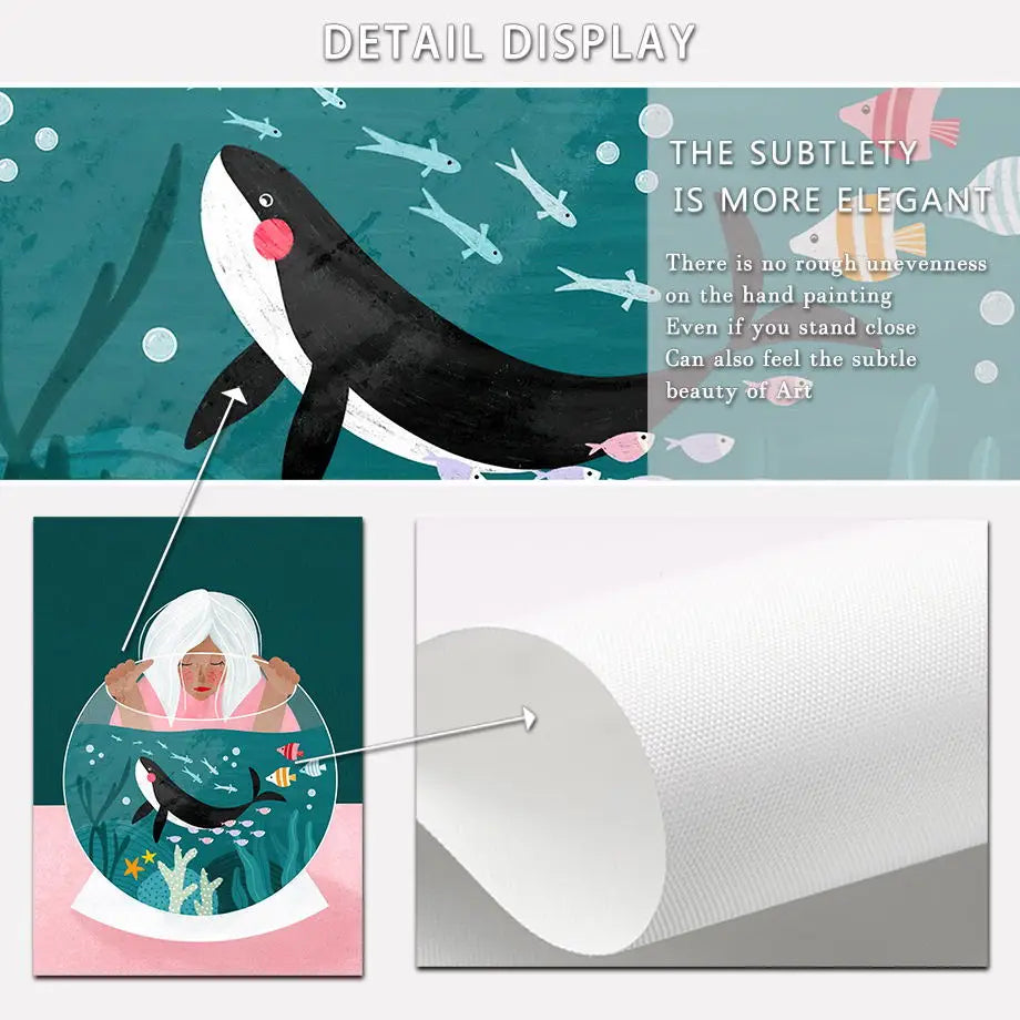 Wal Delfin Leopard Mädchen Bea Muller Kunstausstellung Leinwandmalerei Nordische Poster und Drucke Wandbilder Wohnzimmer Dekor