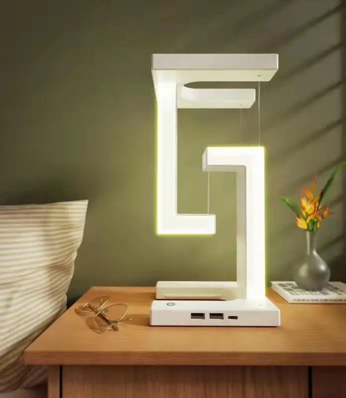 Hängende Anti-Schwerkraft LED Schreibtischlampe mit 10W kabellosem Ladegerät – Dimmbares Nachtlicht für Schlafzimmer, Nachttisch und Büro