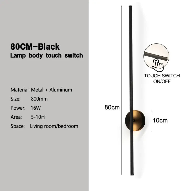 Schwarze dimmbare LED-Wandleuchte mit Touch-Schalter – 360° drehbare Wandleuchte für Schlafzimmer, Wohnzimmer und Innenräume