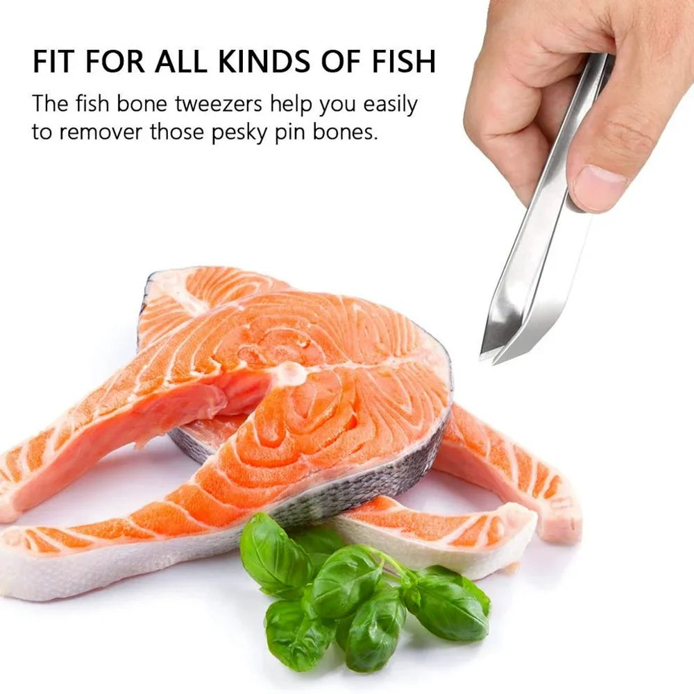 2-teiliges Fischgrätenpinzette Set - Edelstahl flache und schräge Zangen zum Entfernen von Gräten, 4,6" Küchen Lebensmittelvorbereitung Werkzeuge