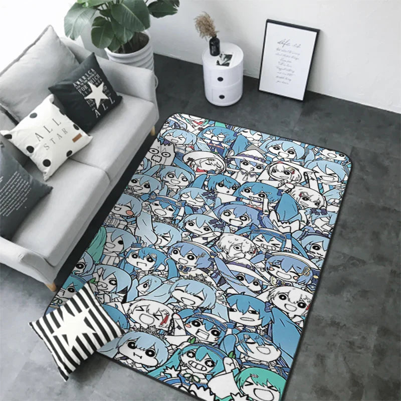 Anime Teppich Hatsune Miku Wohnzimmer Schlafzimmer Bett Decke Boden Kissen Zuhause Kinderzimmer Nacht Cartoon Kawaii Bodenmatte Teppiche