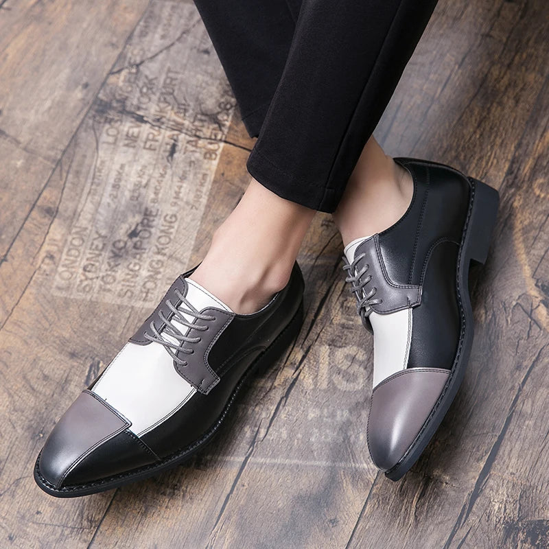 Goldene Sapling Party Schuhe Herren Retro Leder Casual Retro Patchwork Leder Flachformelle Hochzeit Oxfords