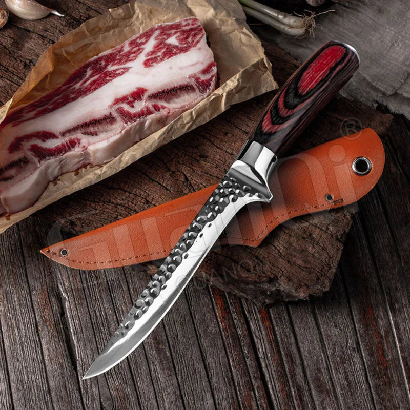 Handgefertigtes Edelstahl Chef Ausbeinmesser - Scharfes Fleischmesser, Angelmesser und Metzgerwerkzeug zum Schneiden