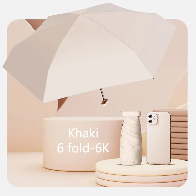 Kompakte 6-Falt Mini Sonnenschirm: Tragbare UV-blockierende Regen- & Sonnenschirm für Reisen