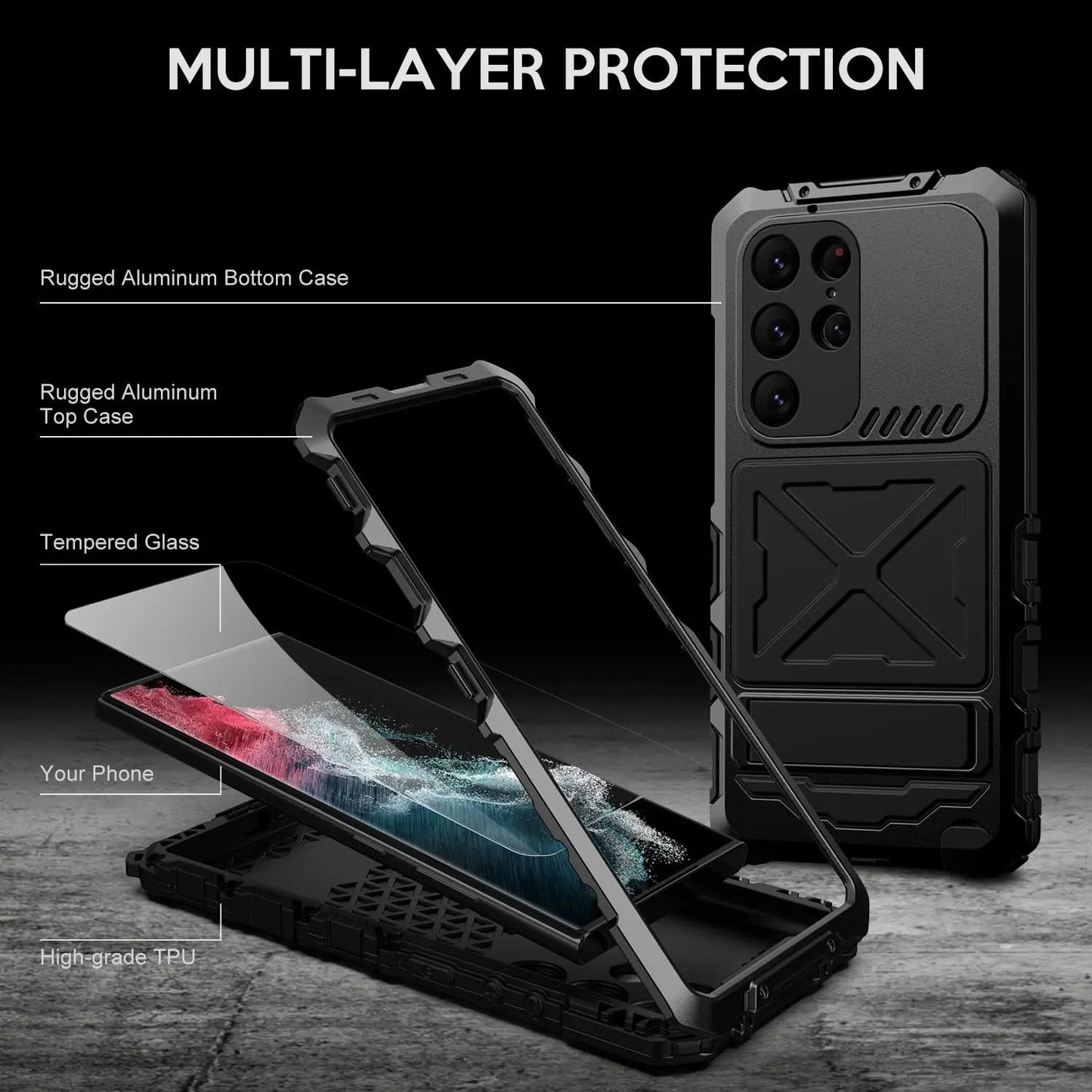 Robuste 360° runde Schutzhülle aus Aluminiumlegierung für Samsung Galaxy S23 Ultra