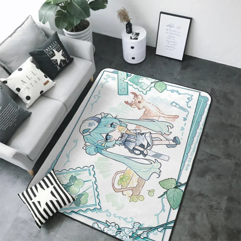 Anime Teppich Hatsune Miku Wohnzimmer Schlafzimmer Bett Decke Boden Kissen Zuhause Kinderzimmer Nacht Cartoon Kawaii Bodenmatte Teppiche