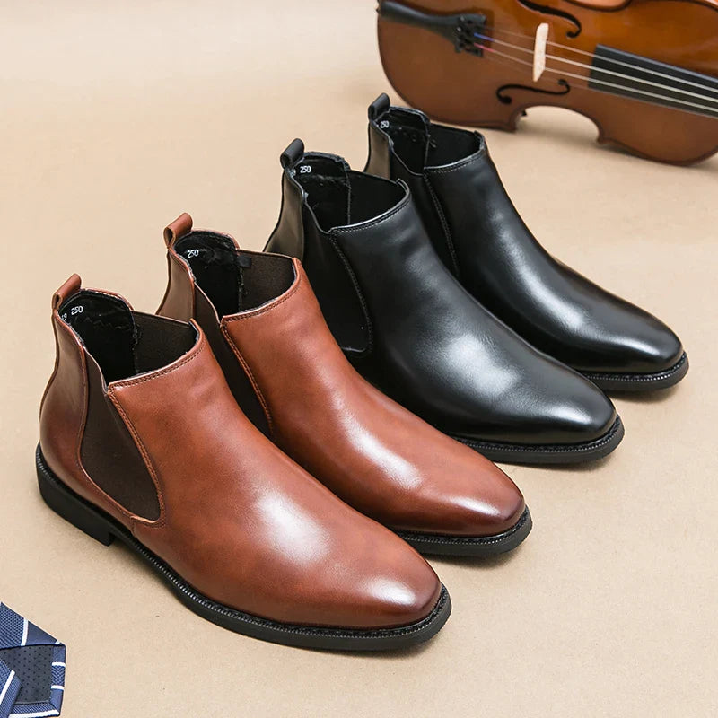 Herren Spitz Chelsea Stiefel Leder Schuhe Schwarz Braun Cowboy Herbst Winter Party Prom Kleid