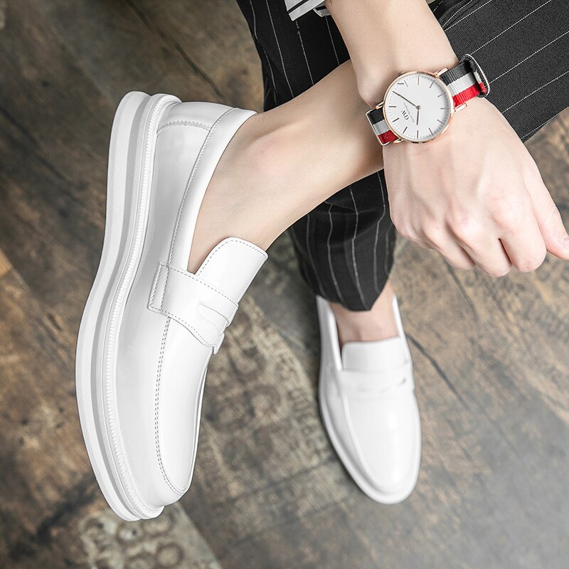 Herren Mokassins Weiße Anzug Büros Hochzeitschuhe Schwarze Penny Loafers Freizeit