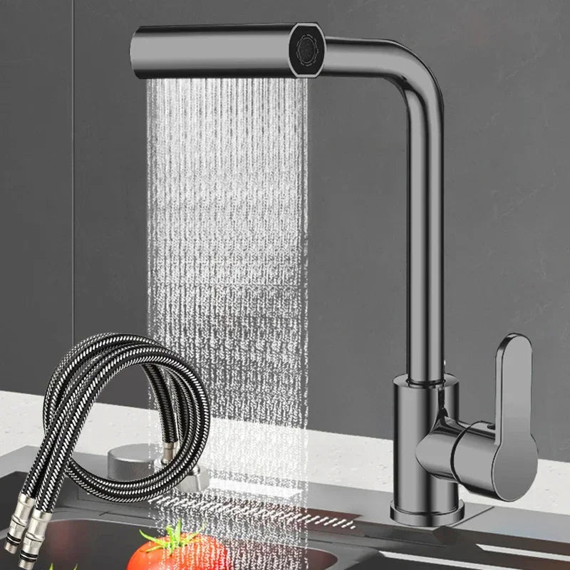 Wasserfall-Küchenarmatur aus Edelstahl 360° drehbarer Wasserfallfluss-Sprühkopf Mischarmatur für heißes und kaltes Wasser Spüle Küchenarmatur