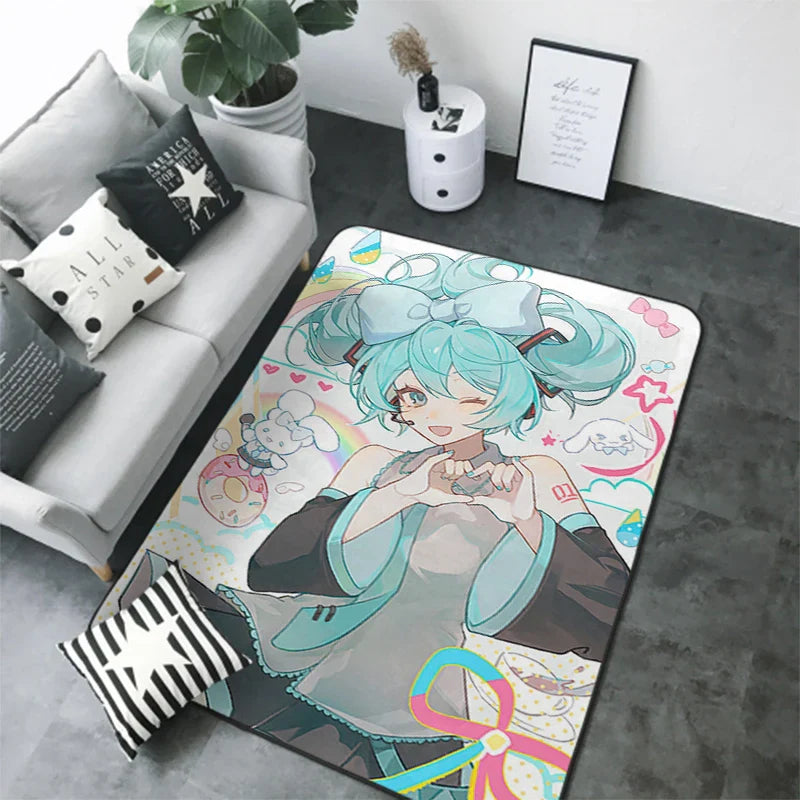Anime Teppich Hatsune Miku Wohnzimmer Schlafzimmer Bett Decke Boden Kissen Zuhause Kinderzimmer Nacht Cartoon Kawaii Bodenmatte Teppiche